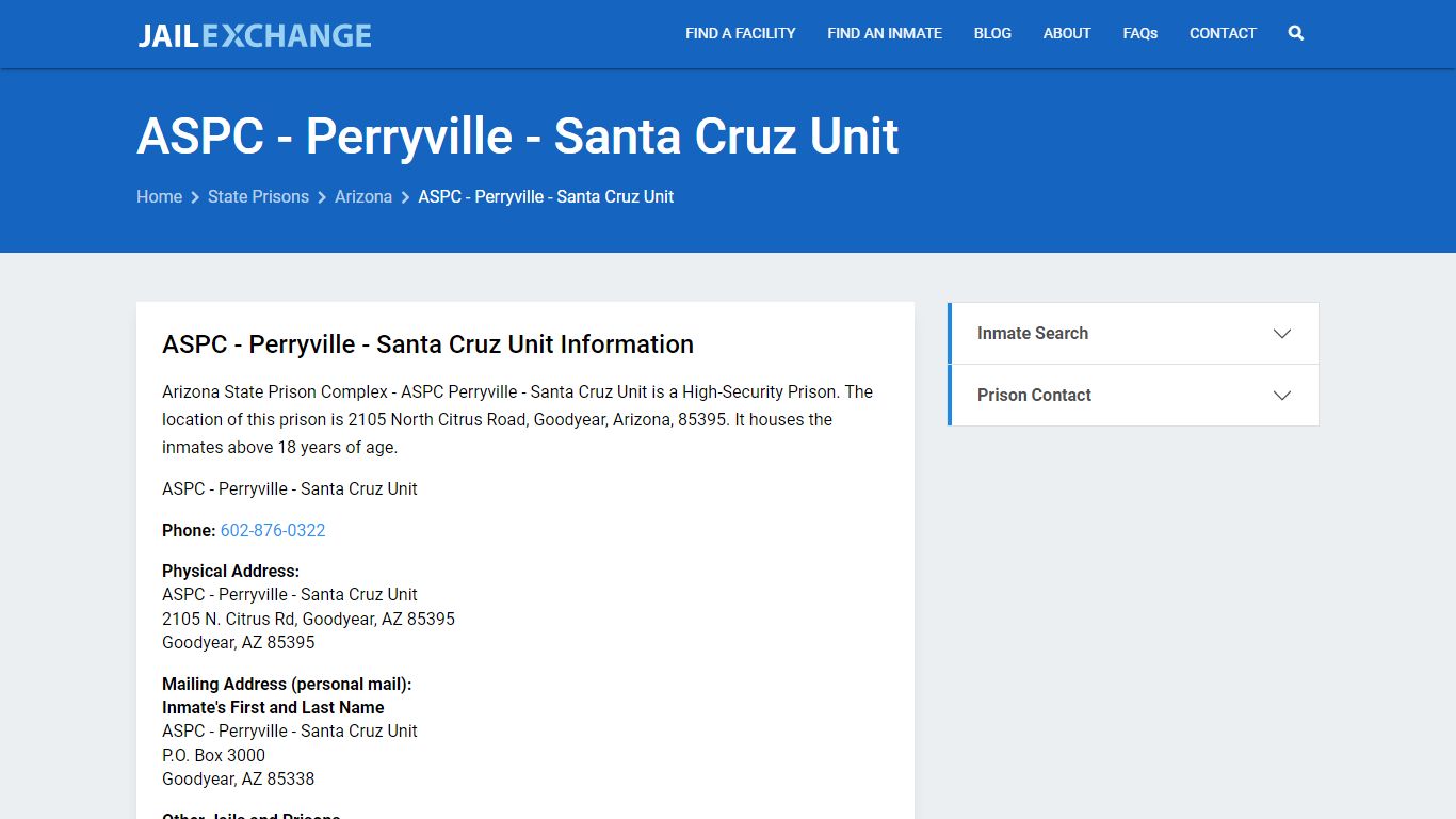ASPC - Perryville - Santa Cruz Unit Inmate Search, AZ - Jail Exchange